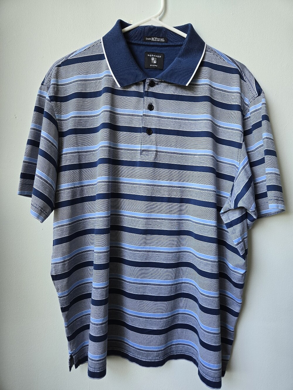 Modango Mens XL Polo Golf Mercerized Cotton Performance Blue Striped Excellent